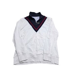 Brooks Brothers Quarter Zip Sweatshirt Mens XL White Navy Burgundy Striped VNeck